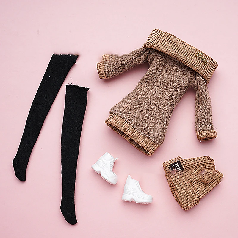 【BS】1Set 30cm Doll's Clothes Suit Dress Up Accessories Sweater Hat Stockings Suit Girl Play House Toy