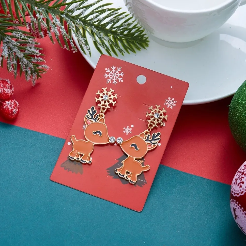 Santa Claus Christmas Earrings Grandpa Grandma Christmas Jewelry Enamel Pendant Elk Santa Claus Dangle Earrings Christmas Gift