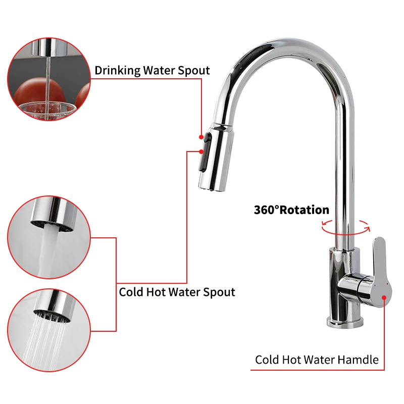 Filtro Torneira De Cozinha 360 Torneiras De Água Pura Giratórias Retire Pulverizador Duplo Torneira Misturadora De Água Potável Para Pia Cromo Preto Fosco