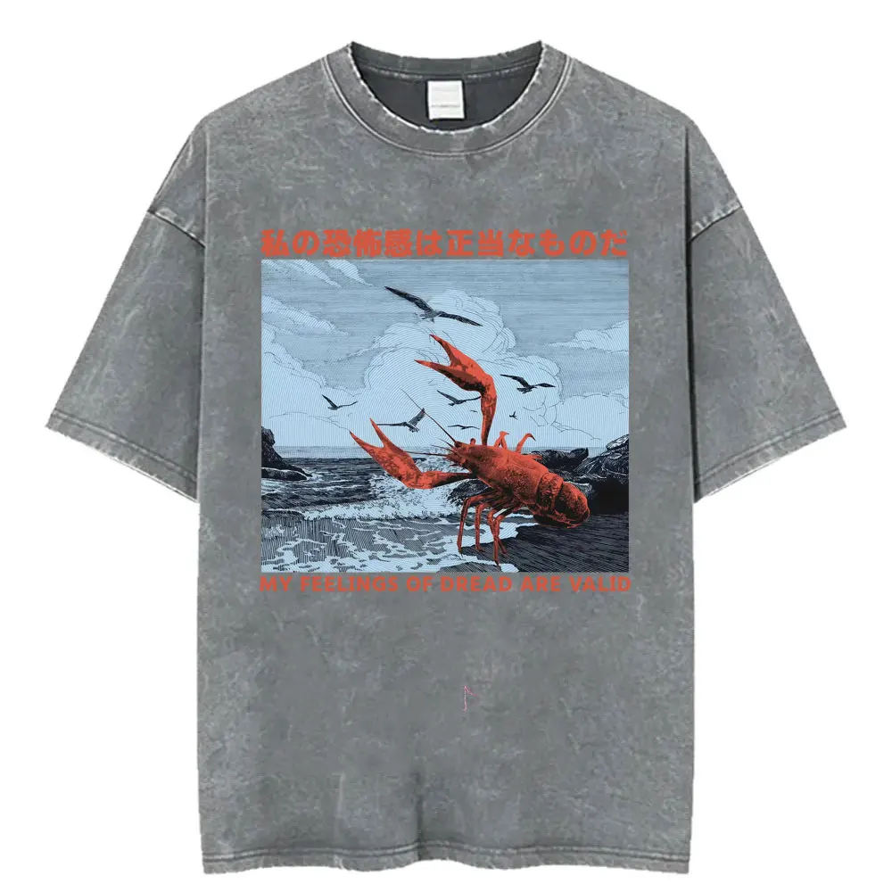 My Feelings of Dread Are Valid Japanese Crawfish Funny Meme T Shirt Men Women Fashion Vintage Washed T-shirts 100% Cotton Tshirt