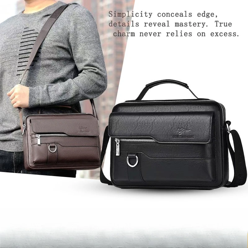 

PU leather retro men's single-shoulder bag, large-capacity portable business horizontal hand-carry crossbody briefcase