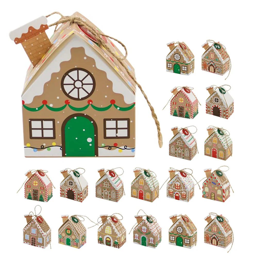 

24Pcs Christmas Advent Calendar Box House Shaped Holiday Design Easy Assemble Party Favor Candy Treat Gift Boxes