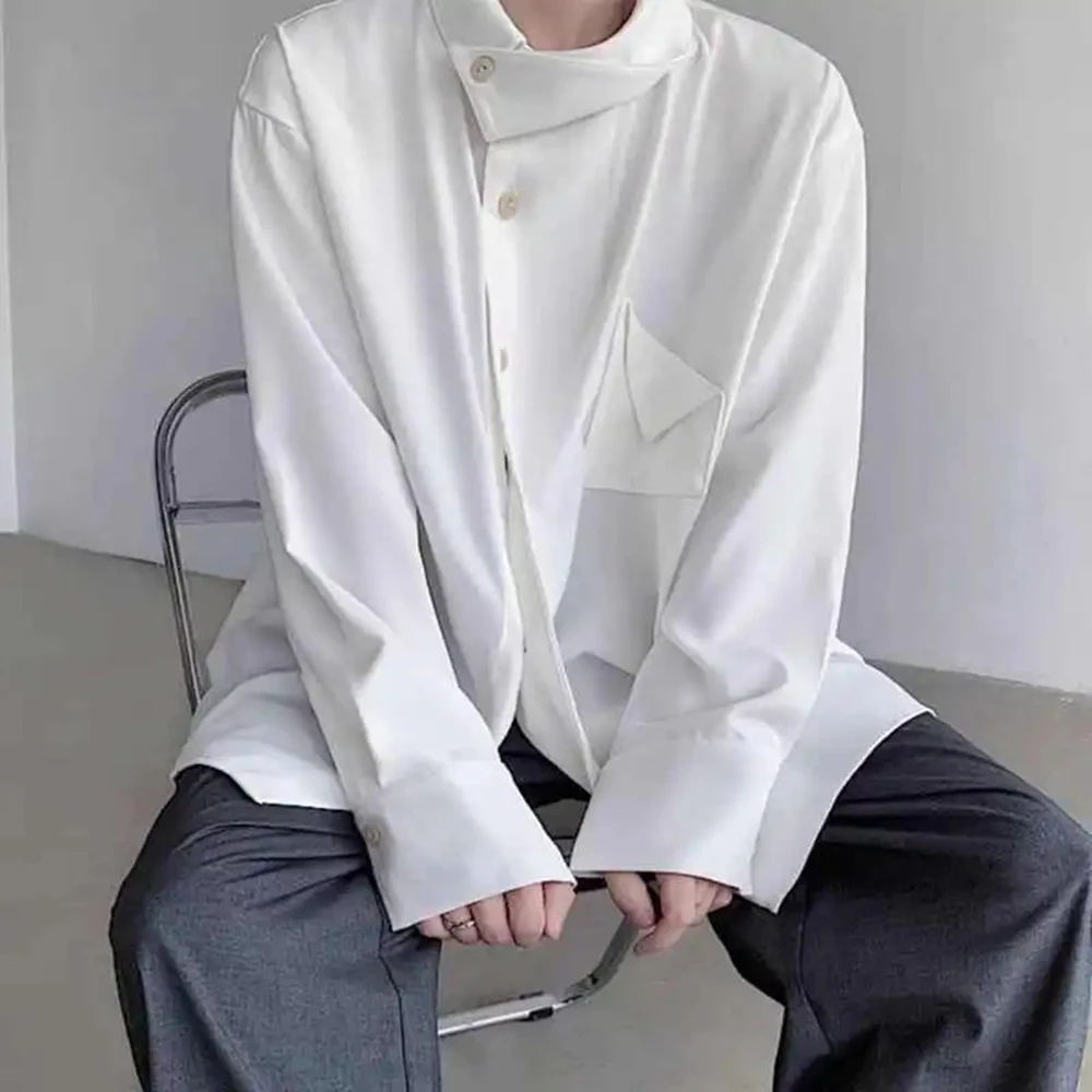 Mens Summer Shirt Folded Collar Y2k Designer Irregular Shirt Streetwear Fashion Niche Long Sleeve Top Men'S Clothing 2026 New