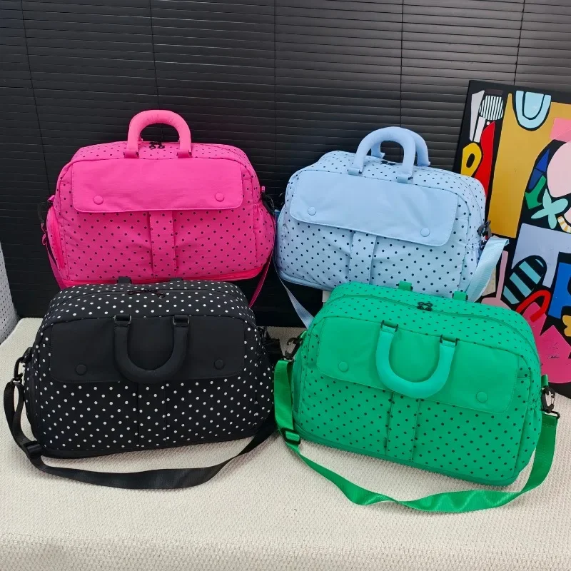 Women Polka Dot Travel Duffel Bag Large Capacity Weekend Overnight Bag Lightweight Sports Gym Handbag With Shoulder Strap