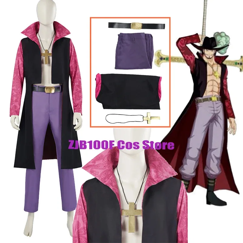 

Dracule Mihawk Cosplay Anime Piece Steven John Ward Men Jacket Pants Belt Outfits Halloween Carnival Fantasia Disguise Suit