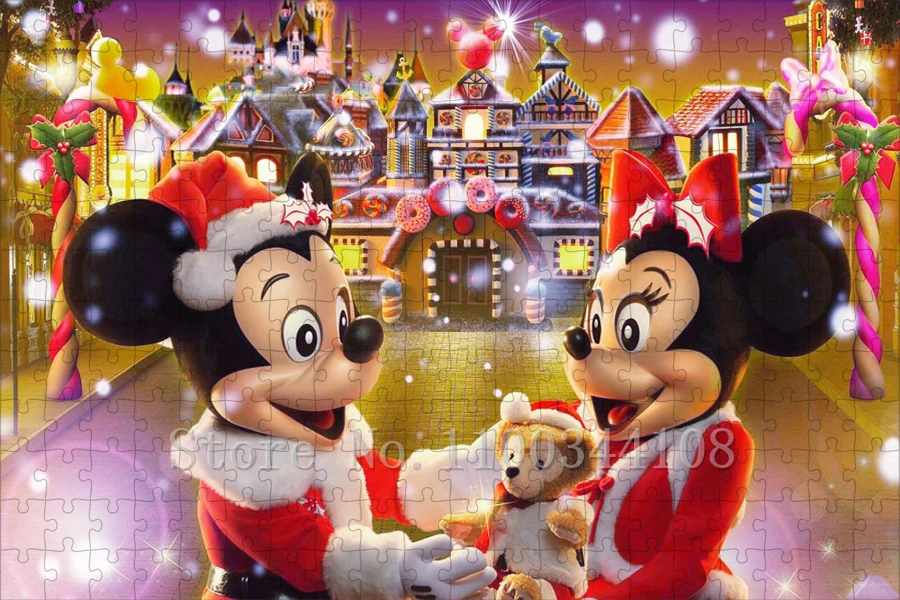 Disney Mickeys Christmas puzzle Minnie Mouse Doland Duck drewniane puzzle dla rodziców i dzieci zabawki interaktywne prezenty