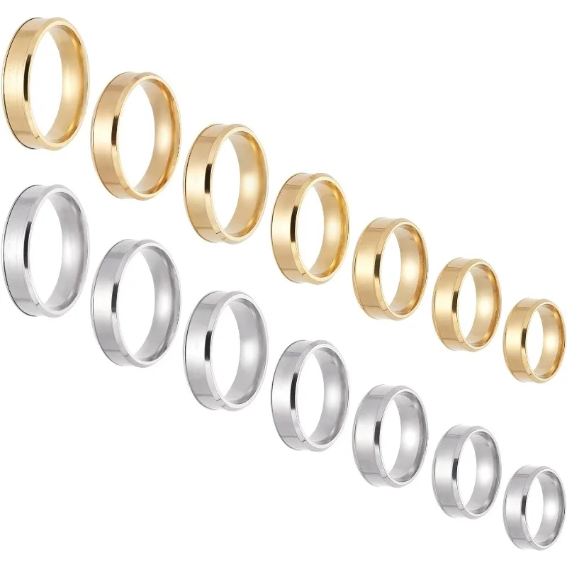 

14 шт. кольцо на палец с рифленой головкой из нержавеющей стали, кольцо с сердечником, пустые металлические кольца, широкое круглое кольцо на палец «сделай сам», полированные металлические кольца