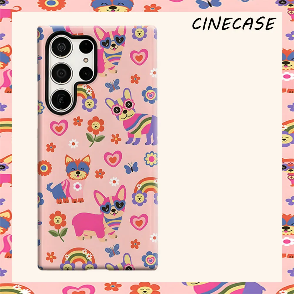 Rainbow Dog For Samsung Galaxy S26 S25 S24 A56 A36 Dual Layer Luxury Fashion Full Lens Protective Case