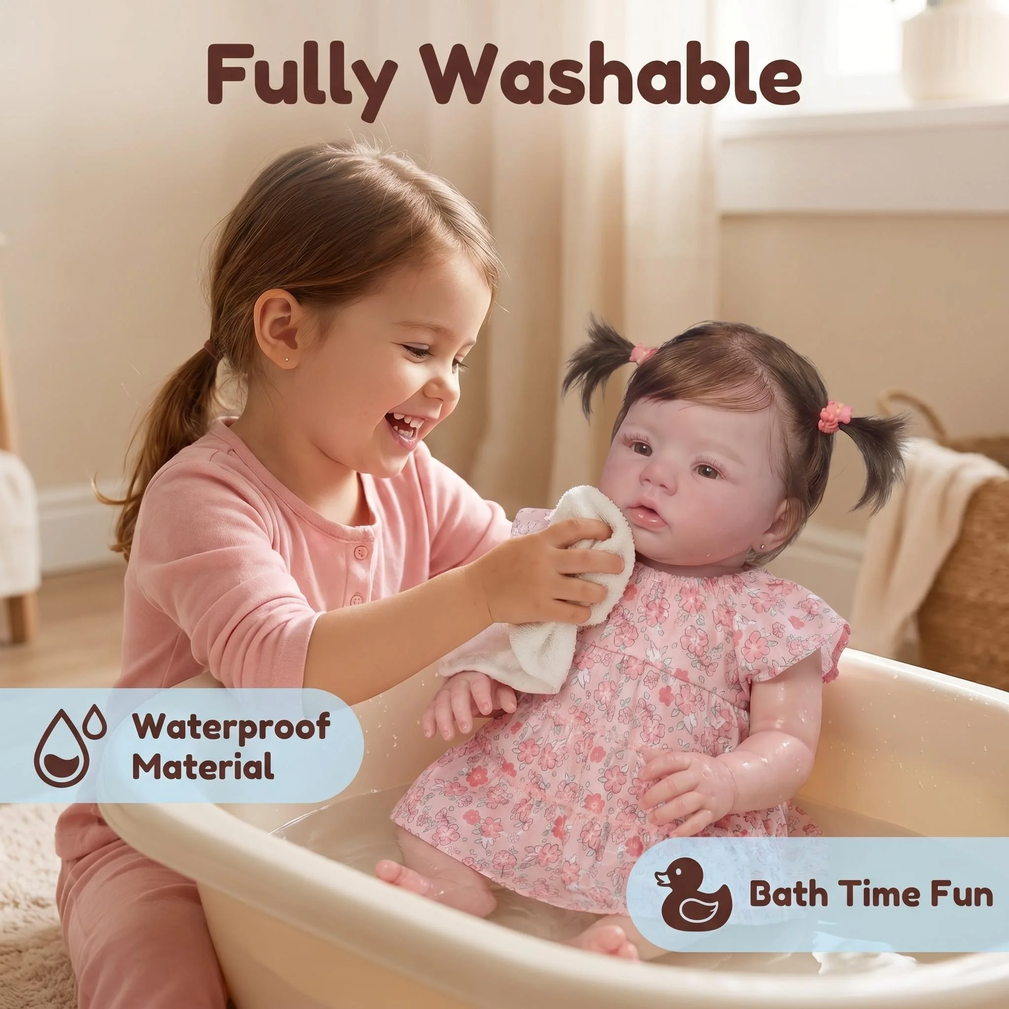 NPK 19inch Full Vinyl Body Girl Abigail Rooted Hair Lifelike Reborn Toddler Baby Doll With Pink Cloth