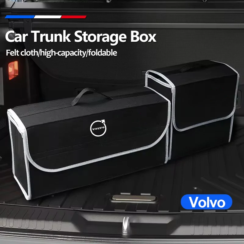 Felt Cloth Car Trunk Storage Box For Volvo V60 V40 XC90 S60 C30 XC60 V50 V70 S90 Olestar AWD XC40 S80 Rdesign Foldable Organizer