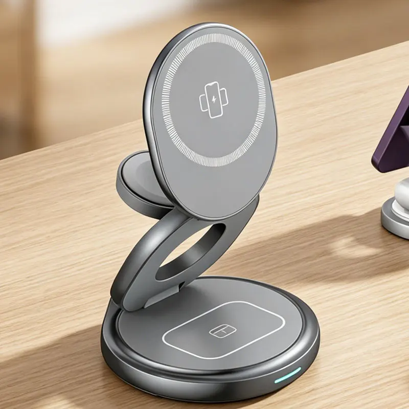 Magnetic Wireless Charger Zinc Alloy for Magsafe iPhone 17~12 Pro Max Apple Watch 11-2 Airpods Pro 4/3/2 Fast Charging Station