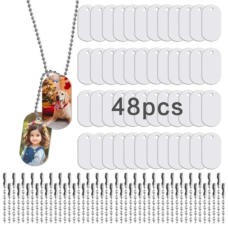 CYCLI-Sublimation Dog Tags Blanks 48 Pcs Aluminum Sublimation Dog Tag Chain Necklace Double Sided Dog Tags Oval For Pets