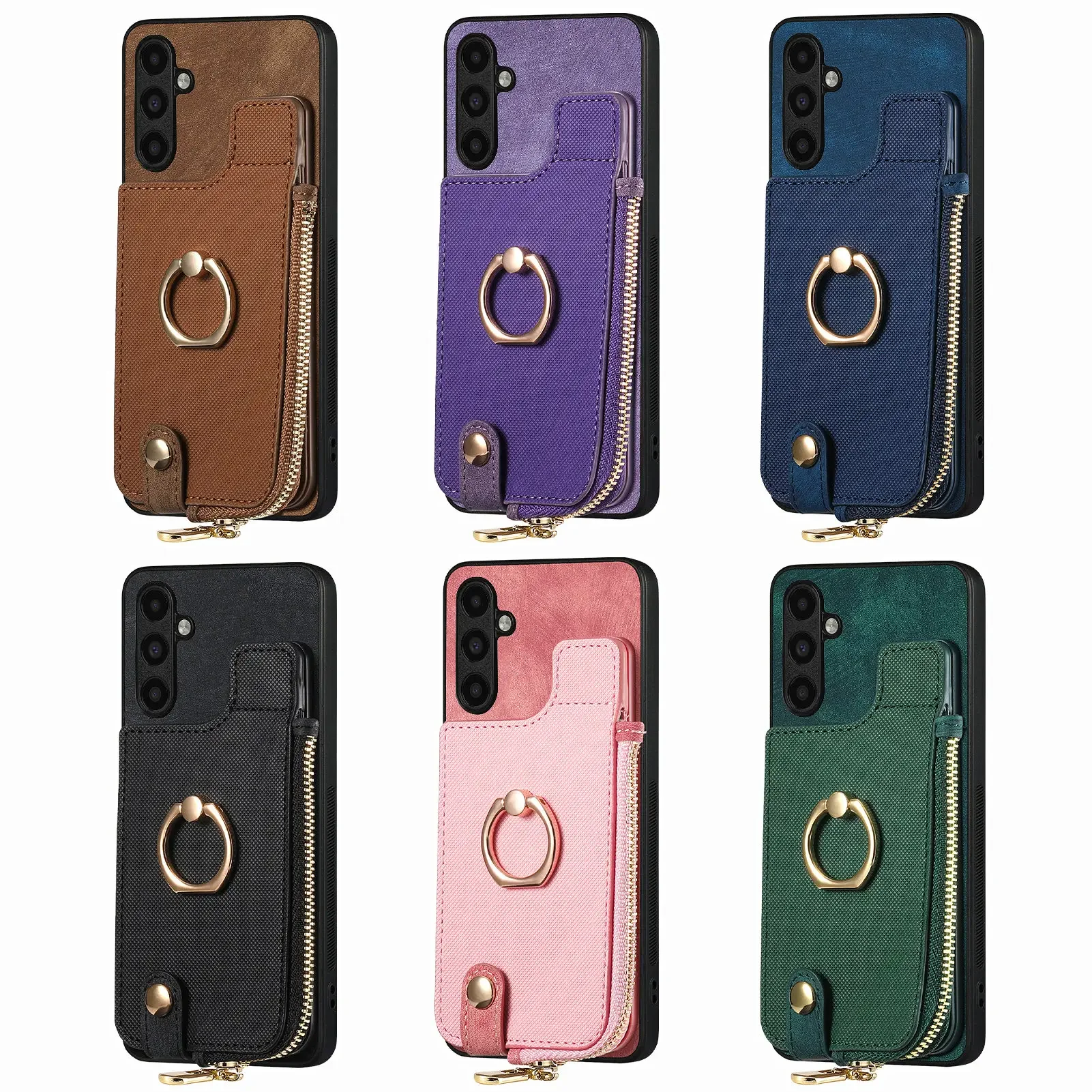 Vintage Zipper Cards Solt Wallet Ring Holder Leather Case for Samsung Galaxy S23 Ultra S22 S21 Plus A54 A34 A14 A53 5G Bag Cover