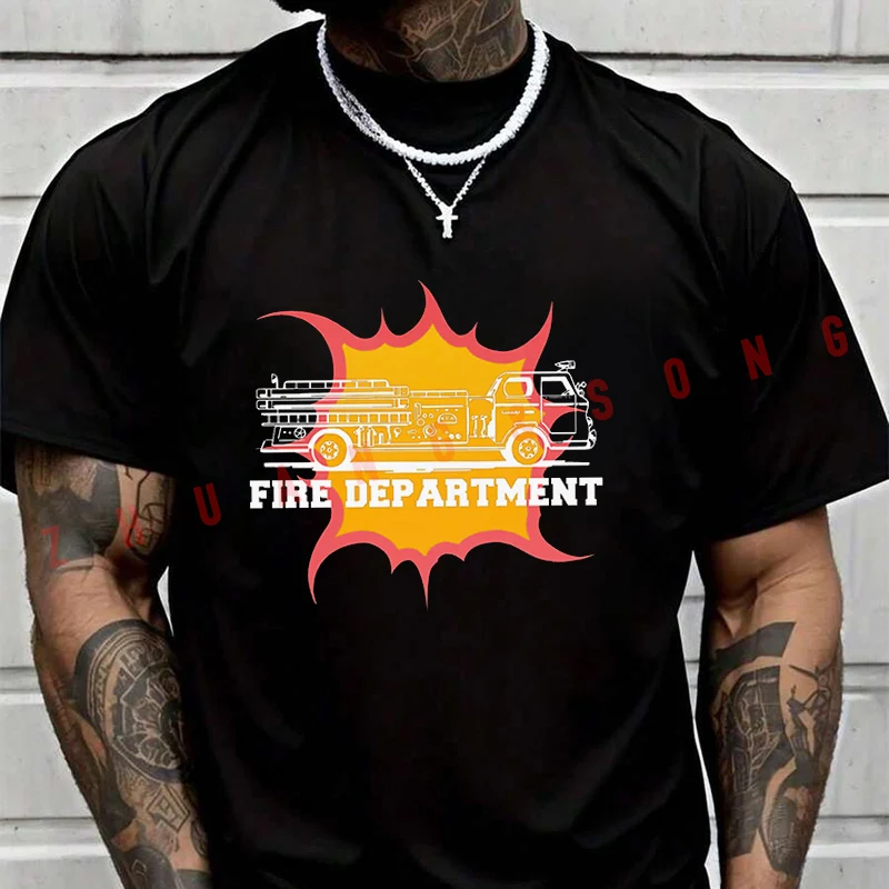 

Fire Truck Graphic Print Men's Fashion T-shirt Casual Trendy Tshirts For Summer Comfortable Short Sleeve Tops