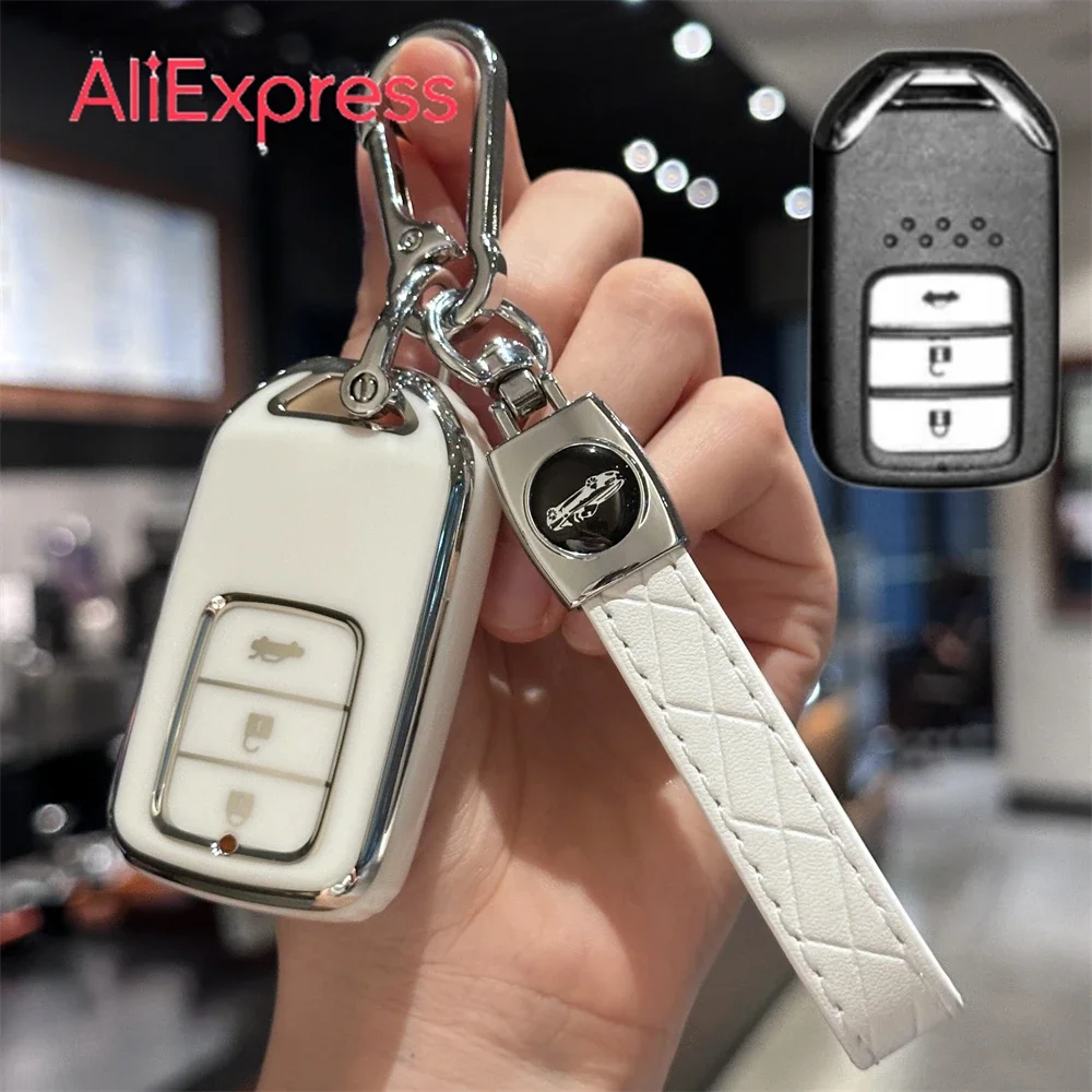 غطاء مفتاح فوب مع سلسلة مفاتيح السيارة لهوندا سيفيك أكورد CRV الملونة لينغ باي XRV تاج