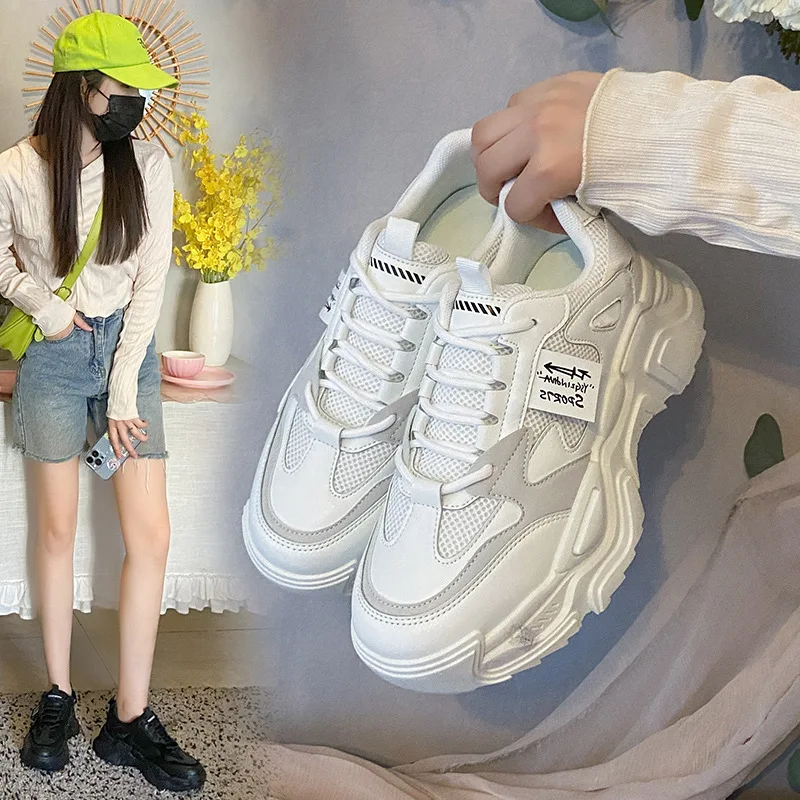Dad's Shoe Girl 2023 Spring Korean Version New Student Versatile Sports Shoes Street Shooting Casual Elevated Shoes