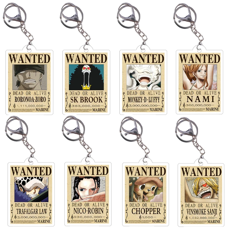 Anime Figure One Piece Monkey D. Luffy Roronoa Zoro Kaidou Shanks Ace Bounty Wanted Acrylic Keychain Bag Pendant Decoration Gift