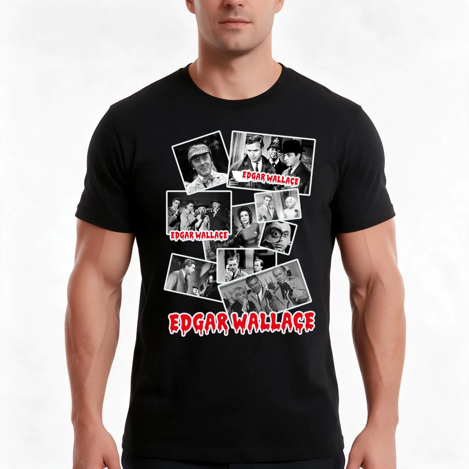Edgar Wallace, Movies, 50's, 60's T-Shirt, Summer Casual Cotton Tee, Oversized Streetwear Tops, Vintage Graphic Print