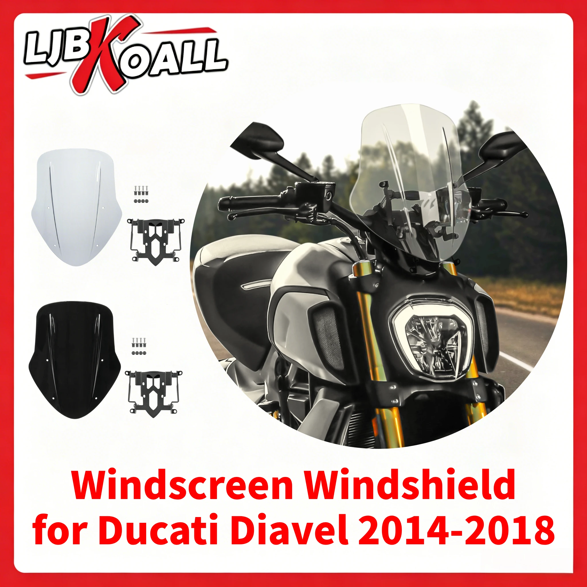 Windscreen Windshield for Ducati Diavel 2014-2018 Wind Deflector Cover with Mounting Bracket 2015 2016 2017 Motorcycle Parts New