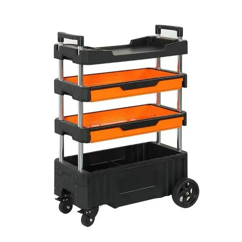 Multi-functional 4-layer Folding Maintenance Tool Storage Cart Portable Tool Trolley, Parts Cart with Wheels Mobile Tool Cabinet