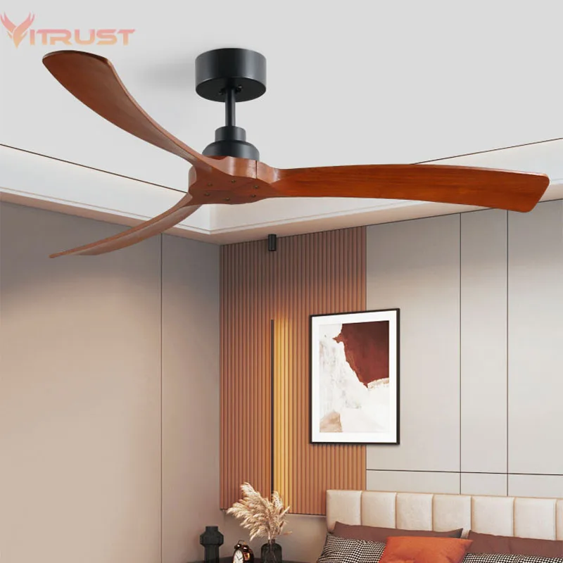 

52 Inch Wooden Ceiling Fan With Remote Control Best Modern Bedroom Hotel Copper Motor Ceiling Fan Support 110-240V