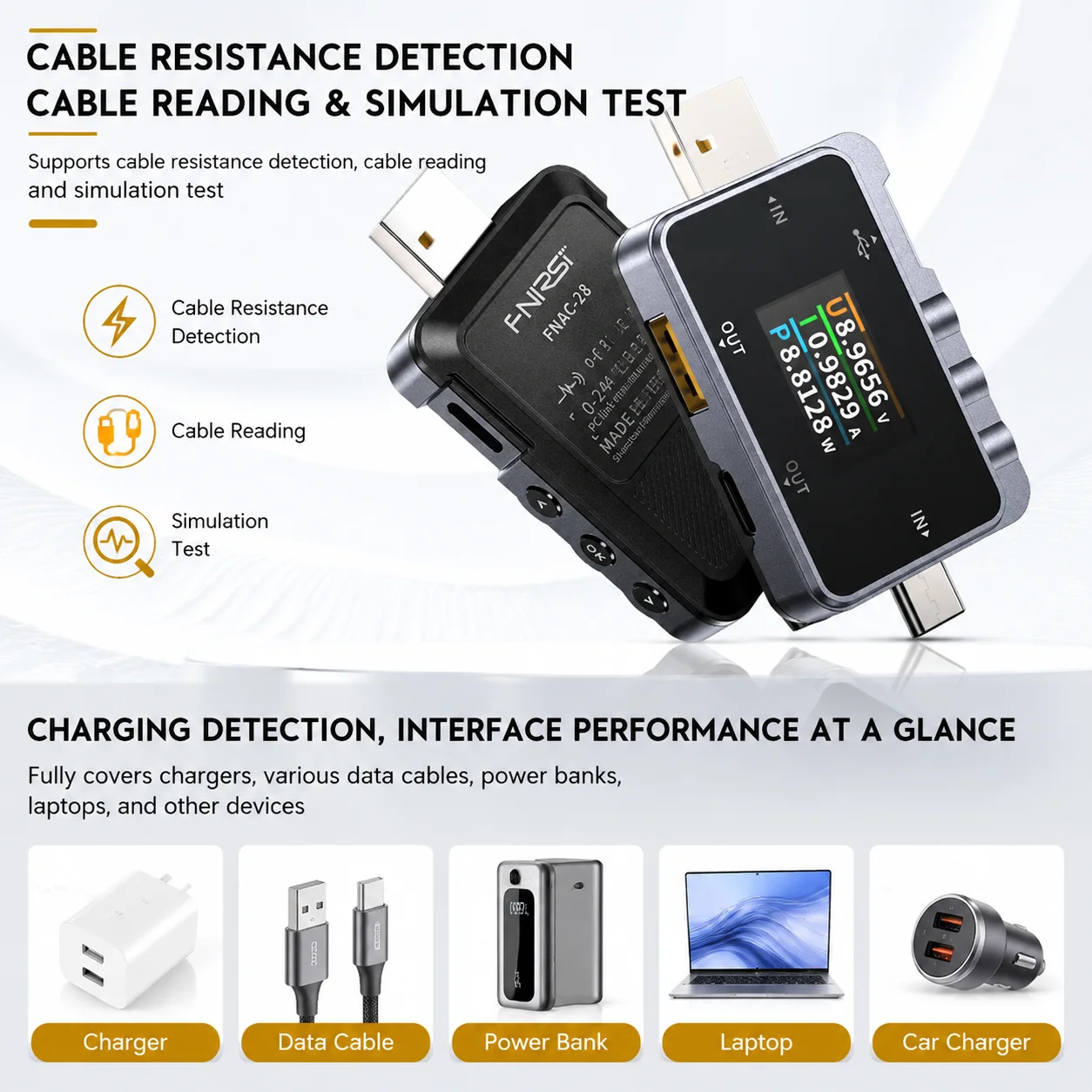 FNIRSI FNB38 2 IN 1 Type-C USB Tester 6.5A Digital Voltmeter Ammeter Fast Charging Protocol Power Bank Charger Capacity Meter