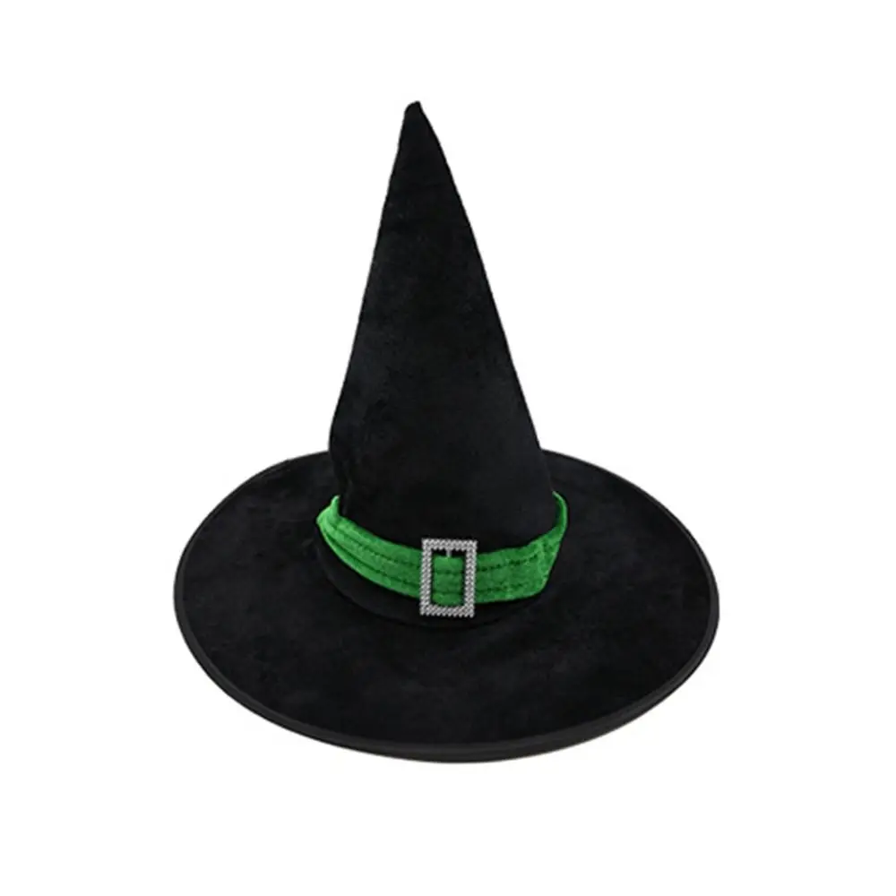 Punk Velvet Halloween Witch Wizard Hat Bending Angle Gilding Halloween Hat Costume Props Satin Ribbon Devil Cap Night Club