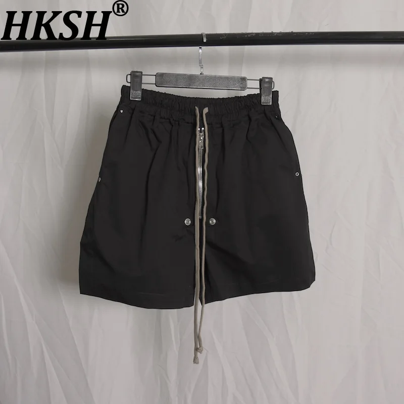 HKSH Summer RO Punk Fashion Dark Capris Woven Half-Length Pants Split Legs Personalized Zipper Men's Beach Casual Shorts HK20992
