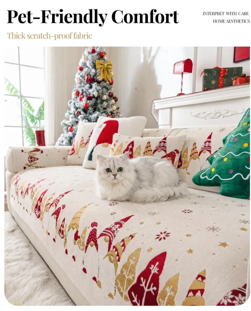 Chenille Weihnachts-Sofabezug Ganzjahres-Rutschfester Universeller Sofabezug Nicht Verblassende und Katzenfeste Sofakissen – Detail 6