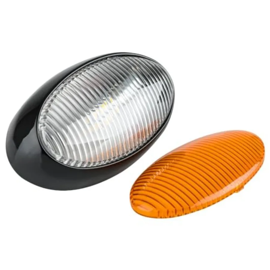 RV 12V LED Oval Porch Utility Light, Clear and Amber Lenses for Motorhomes, Campers, Trailers, 5th Wheels Black