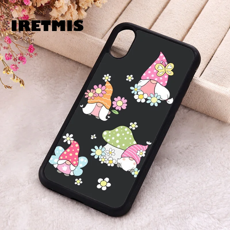 Iretmis Phone Cover Case For iPhone X XS Max XR 11 12 13 PRO MINI 14 15 16 Plus Cute Spring Gnomes Daisies and Butterflies