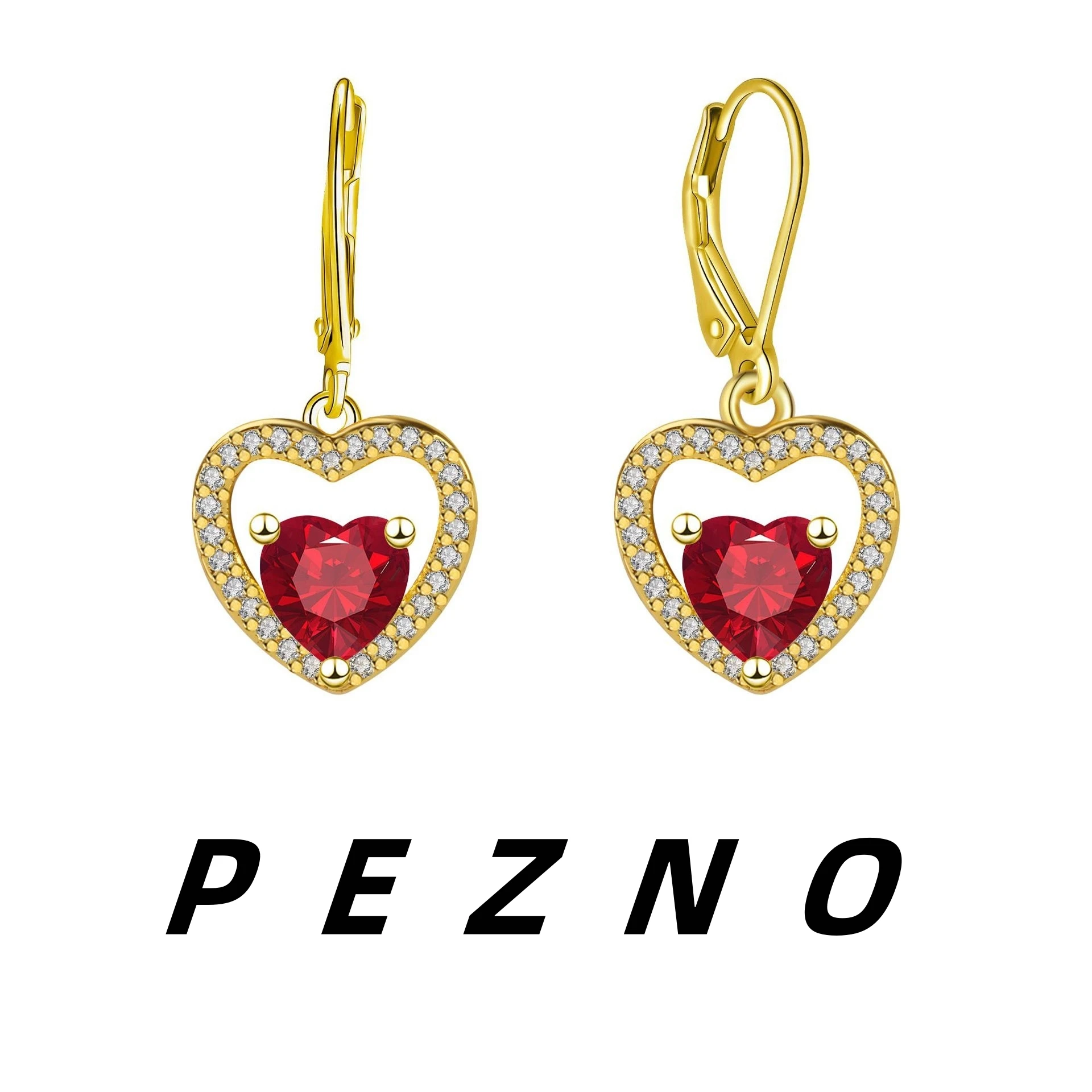 925 Silver Needle Dainty 18K Gold Plated Red Heart Leverback Drop Earrings, Hypoallergenic Paved CZ Dangling Earrings for Women