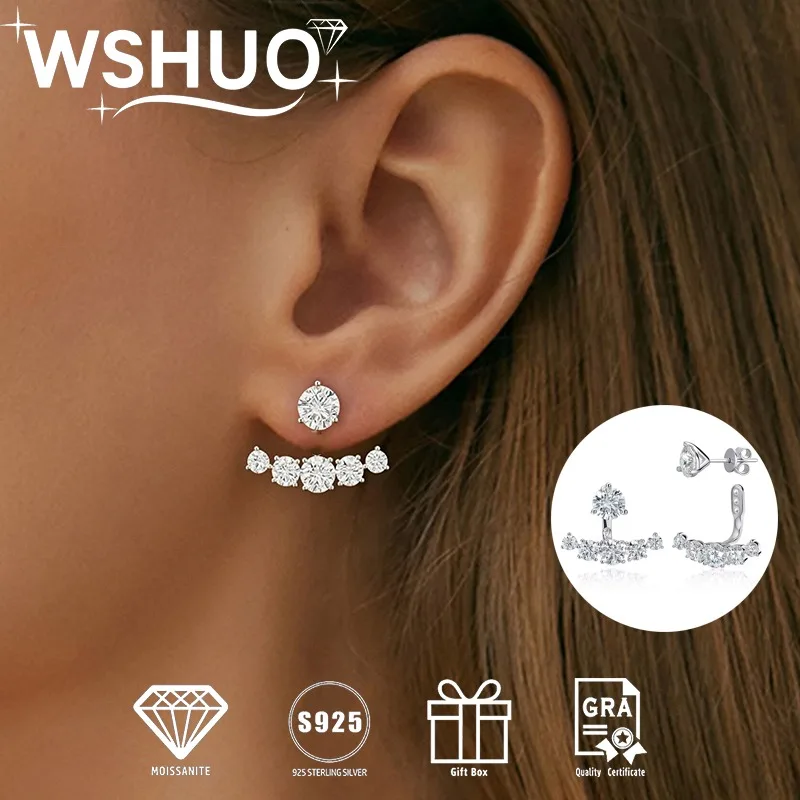 

WSHUO S925 Sterling Silver Stud Earrings 4.6cttw Full Moissanite Dual-wear Earrings Women's Fine Jewelry Christmas Party Gifts