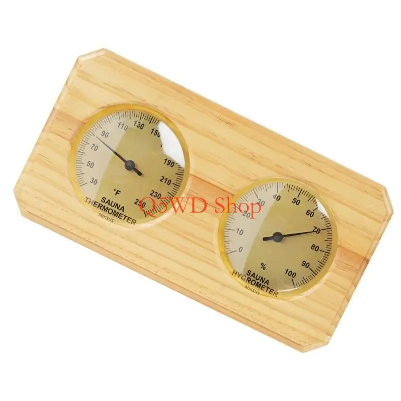 Q5WD Resort Grade Oaken Hygrometer Thermograph Set Horizontal °F Display For Fog Lodgings Greenhouses Swimming Pools