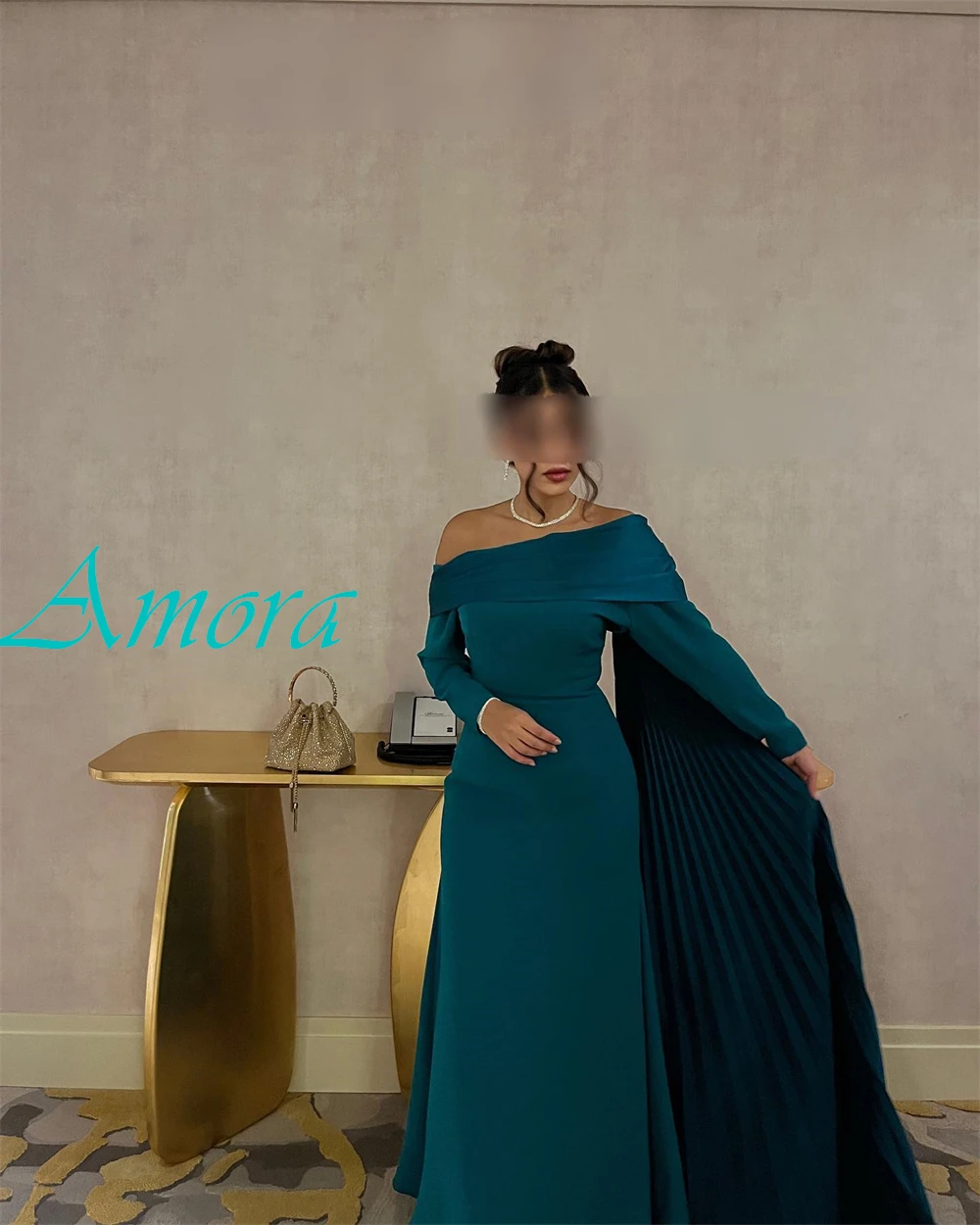 تخصيص رشيقة الساتان قارب الرقبة مساء اللباس الكلاسيكية فساتين حفلة موسيقية مزاجه طويلة الأكمام فساتين المناسبات الخاصة