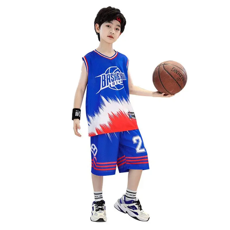 2023 Boys Basketball jerseys Summer Quick-Dry Sports Suits 4-14 Years Boys Sleeveless Vset+Short Pants 2pcs Sets Kids Sports Out