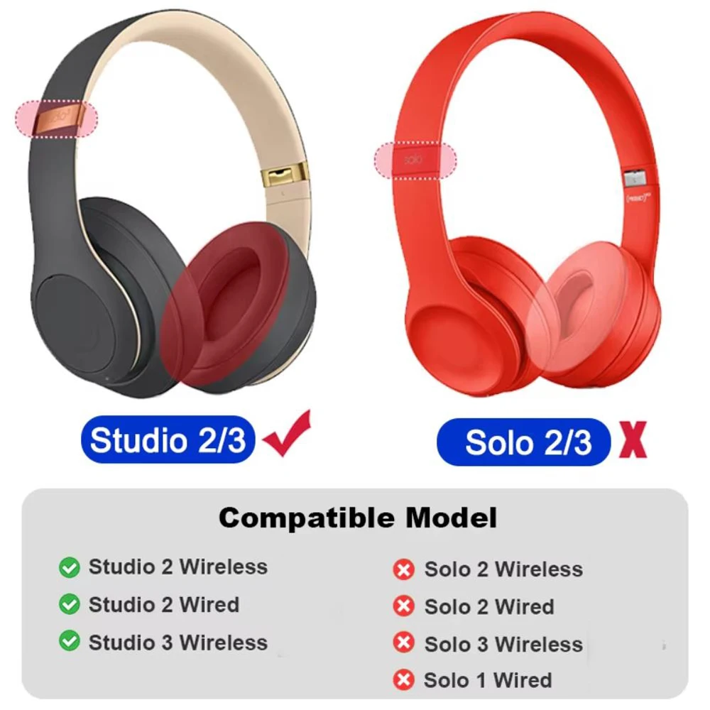 Almofadas para fones de ouvido, para beats studio 2.0 studio 3.0, sem fio e com fio, substituição de almofadas de couro proteico b0500 b0501