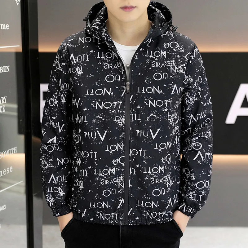2025 spring Men's print pattern jacket male Hooded Coat Trend Jacket man Casual jackts men classic Coat large size M-6XL