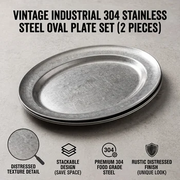 2-Piece Pure Titanium Silver-Gray Pasta Plate and Serving Dish Set 1