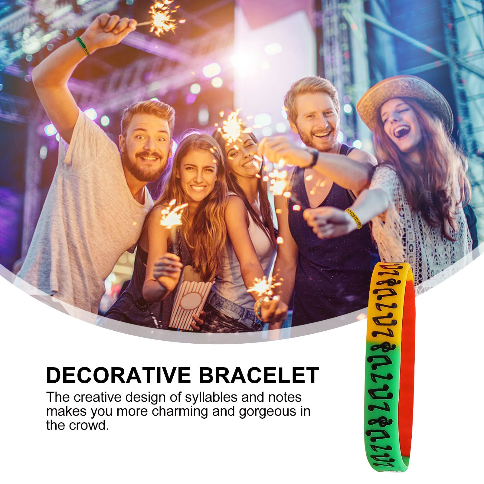 10 Pcs Wrist Bands Music Note Silicone Hand Wristband for Concert Notes White Festival Party Miss