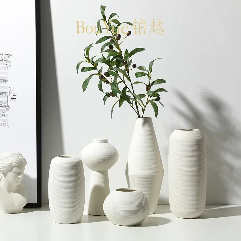 Jingdezhen Ceramic Wabi Sabi Vase Minimalist Brushed Texture Zen Home Decor Ornament Simple Style Living Room Table