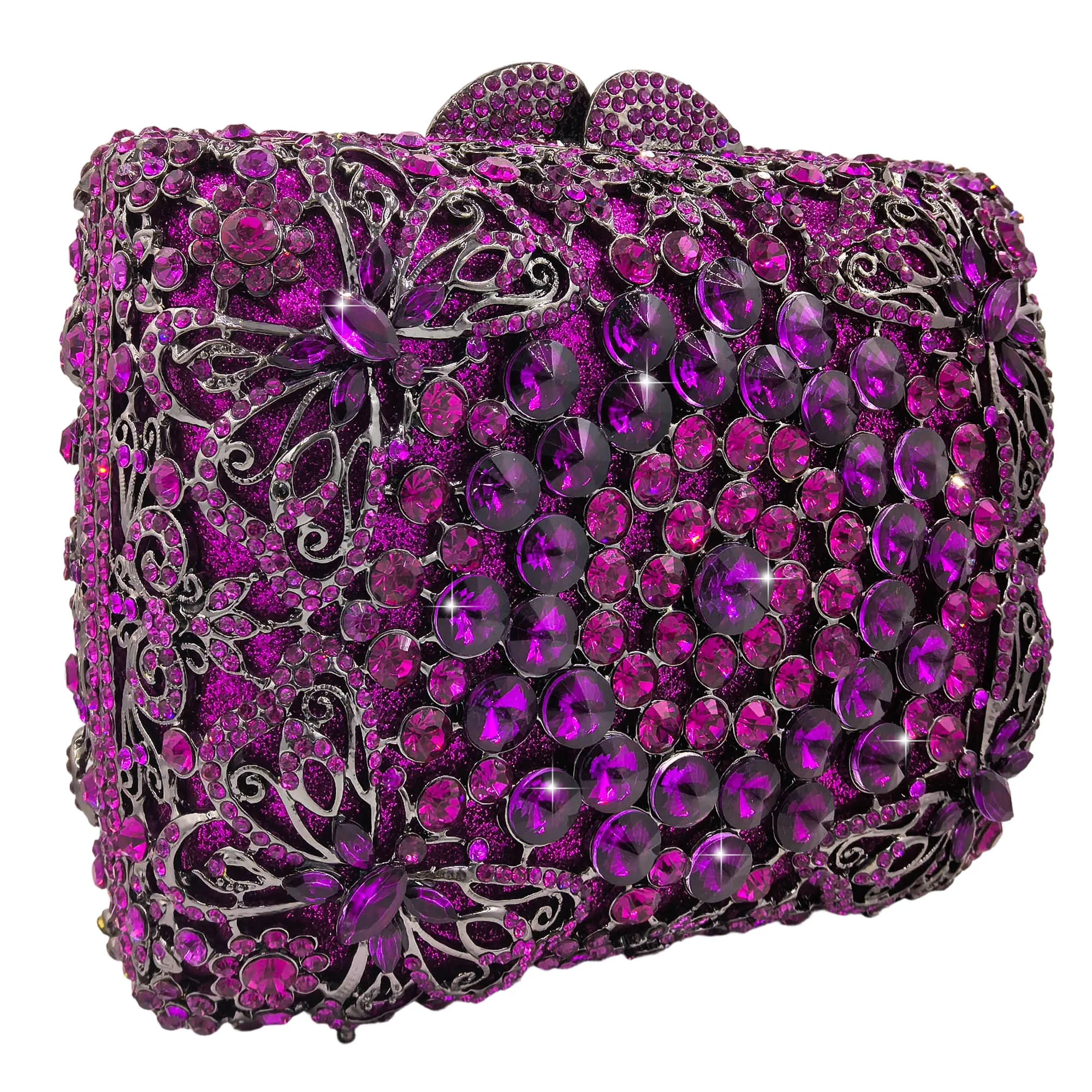 Boutique de FGG Lilac Rhinestone Clutch-Geldbörsen für Damen, Mini Butterfly Purple Abendhandtaschen, Violet Party Minduere Handtasche – Detail 8