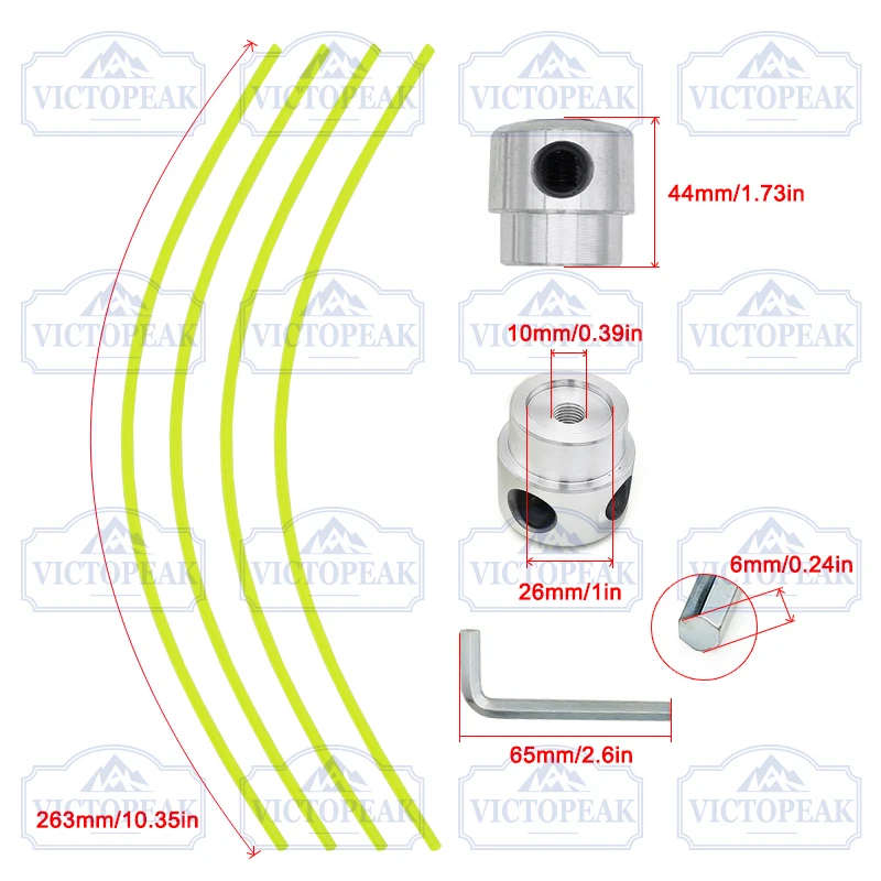 Aluminium-Trimmerkopf M10x1,25mm, Freischneider, Rasentrimmer, Unkrautvernichter, Rasenmäher, Gartenwerkzeug-Teile mit 4 Faden-Zubehörteilen – Detail 7