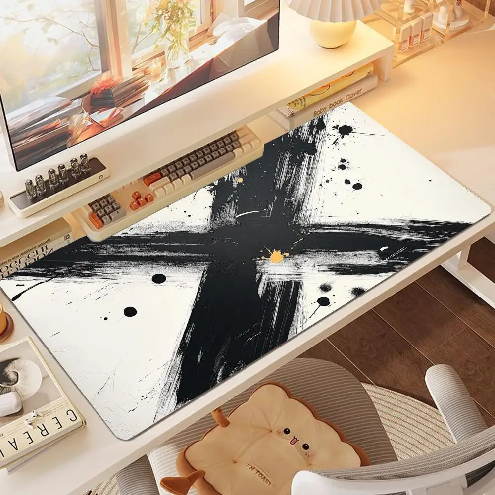 Abstract Brush Stroke Art Large Mouse Pad, Modern Graffiti Splash Ink Desk Mat, Non‑Slip Rubber Base mouse pad