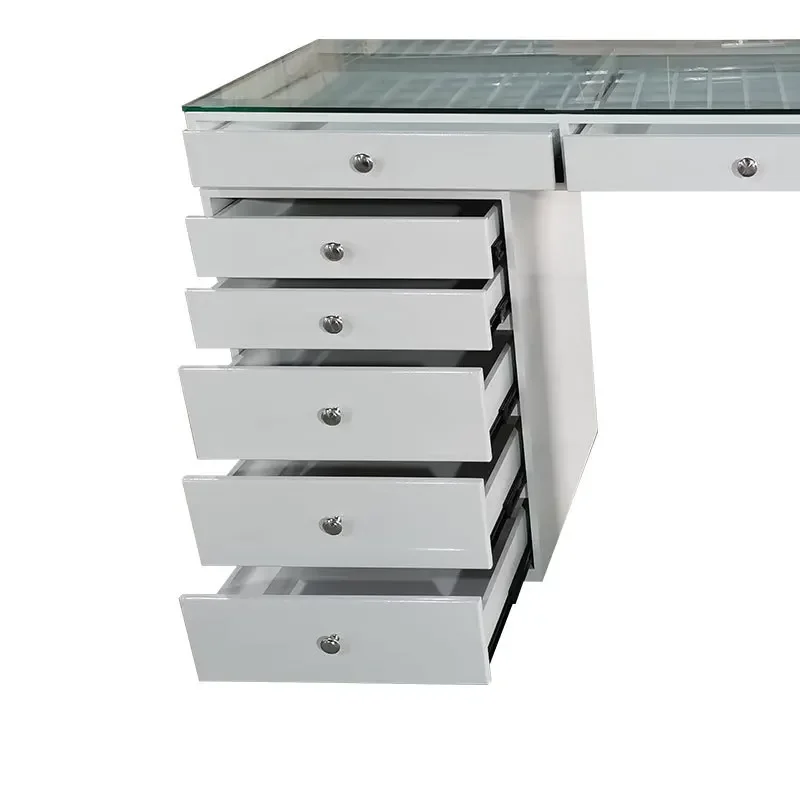 Multi-drawer glass surface desk simple solid color writing desk beauty salon single double manicure table