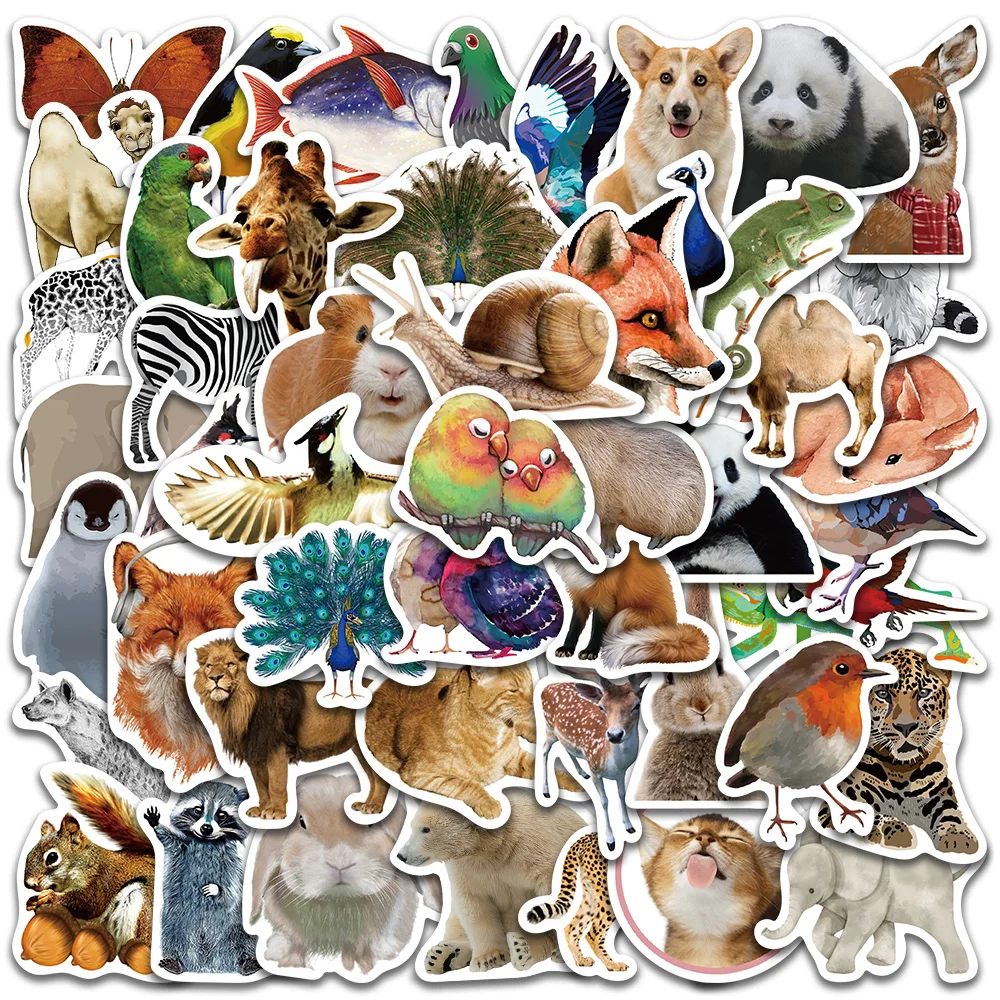 50pcs Vinyl Laptop Decals Cute Wild Animals Stickers For Luggage Guitar Phone Diary Bicycle Car Waterproof Graffiti