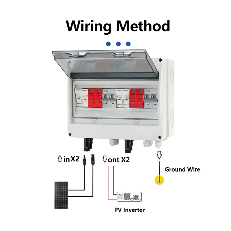 HT 2 in 2 out DC 600V Solar photovoltaic PV Combiner Box With Lightning Protection 32A Fuse MCB SPD Waterproof IP65 Distribution