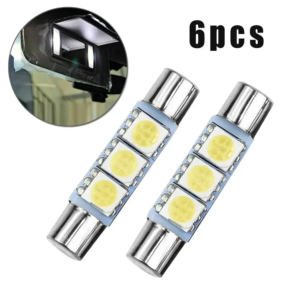 6pcs Xenon White 3SMD 6641 6614F LED Bulb Sun Visor Makeup Mirror Fuse Light Board Vanity Mirror Fuse Light Fitting