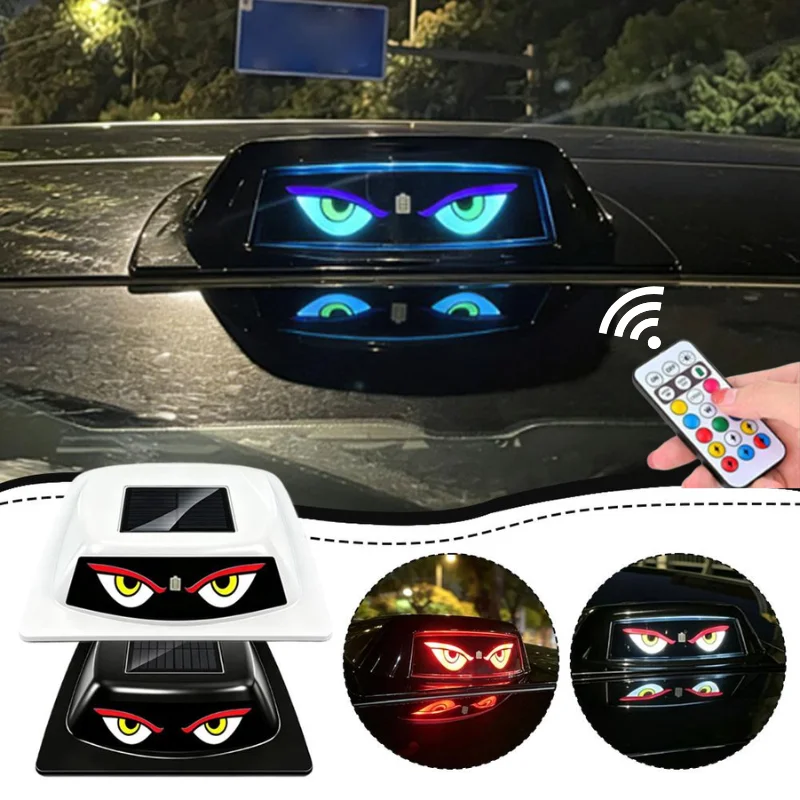NEW Multicolor Remote Controlled Solar Devil Eye Car Warning Light Auto Rear Window Flashing LED Eye Shape Decor Accessory
