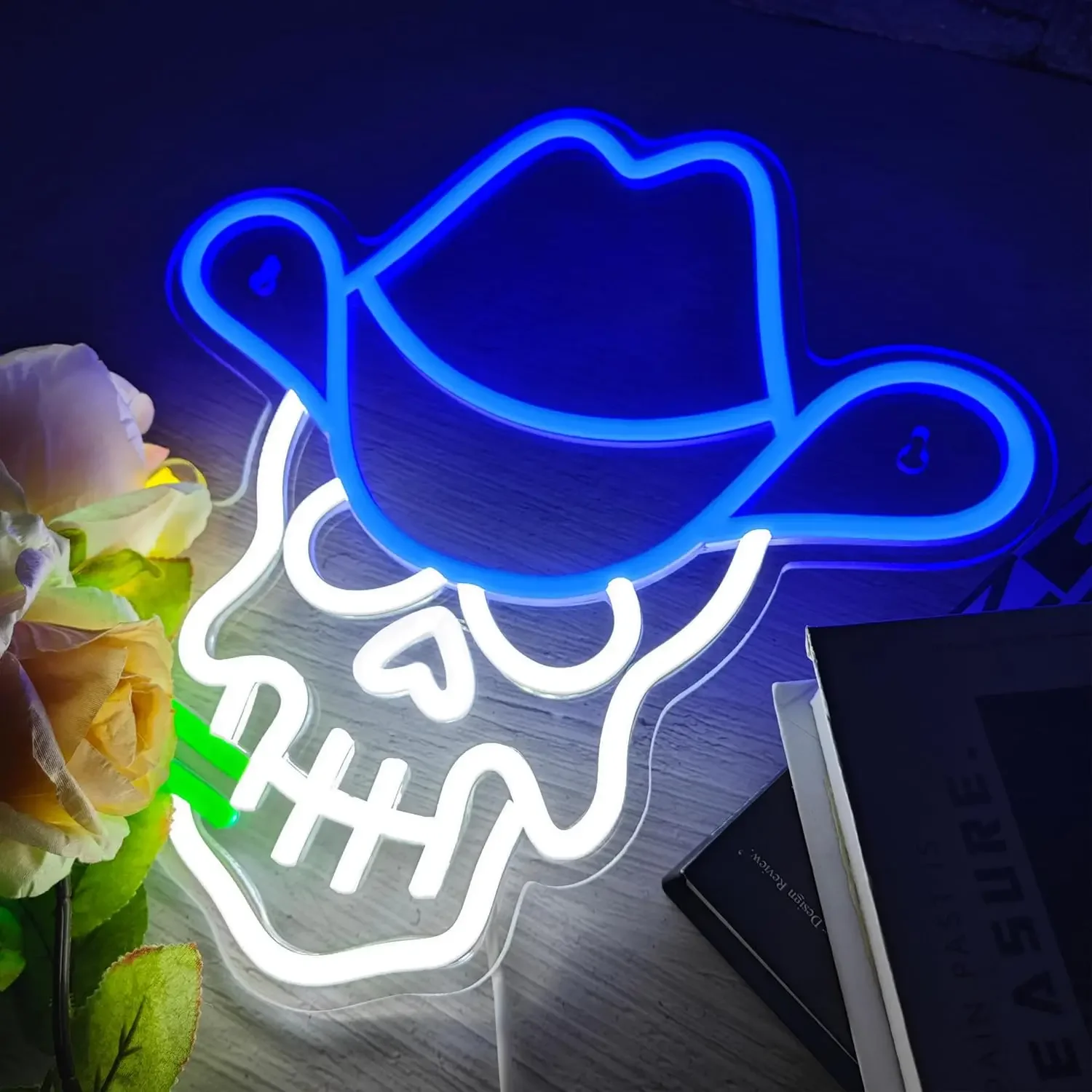 Halloween Decor Skull  Cowboy Neon Signs LED Neon Light Sign Light Up Neon Signs for Wall Decor Bedroom Man Cave Decor Bar Party
